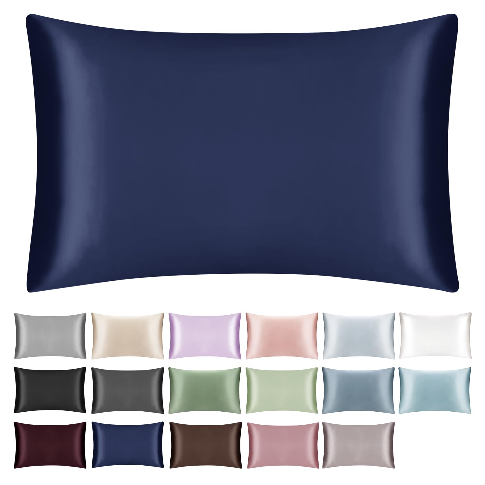 SILKTALE 19 Momme 100% Mulberry Silk Pillowcase for Hair and Skin with Zip, 1 Piece Navy Blue, 40 x 80 cm โ image 1