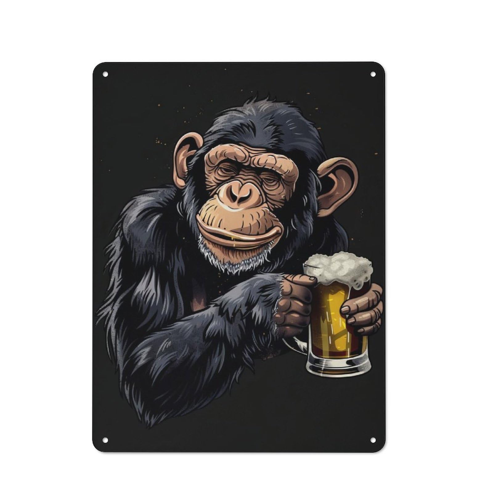 Junmoney Chimpanzee Beer Vintage Tin Sign 40X30cm With For Man Cave Or Games Room, Suited To Wall Displays In Games Rooms And Man Caves