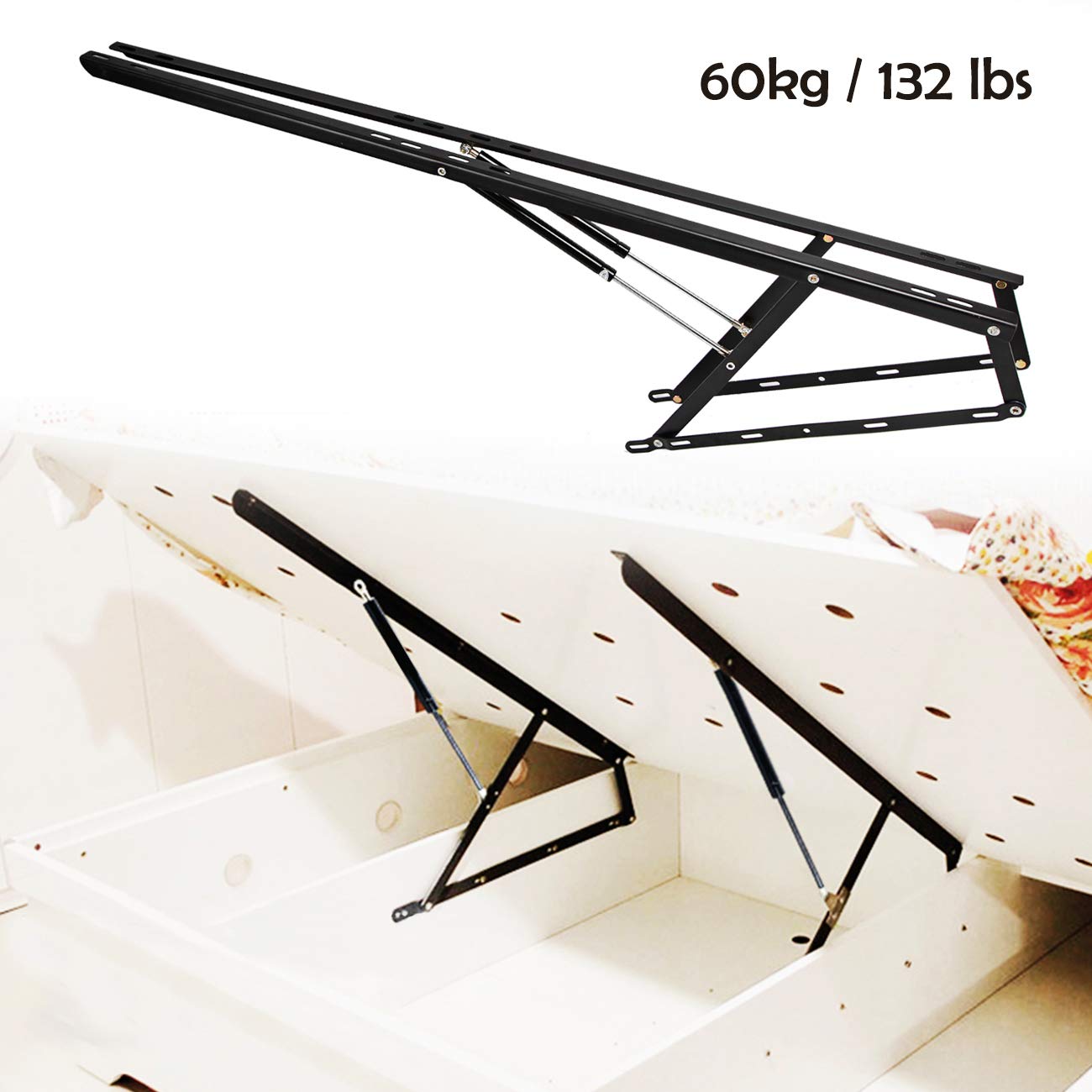 BEAMNOVA Bed Lift Mechanism 60kg/132lbs Capacity Heavy Duty Gas Spring
