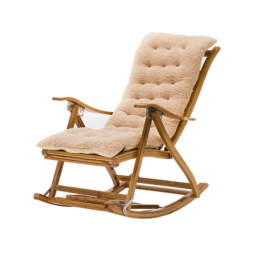 Sillón mecedor Plegable Sillón reclinable Sillón de terraza Sillón de bambú Tumbona Balcón Sala de Estar Terraza de Playa Sillón reclinable Sillón para Embarazadas(Beige-A