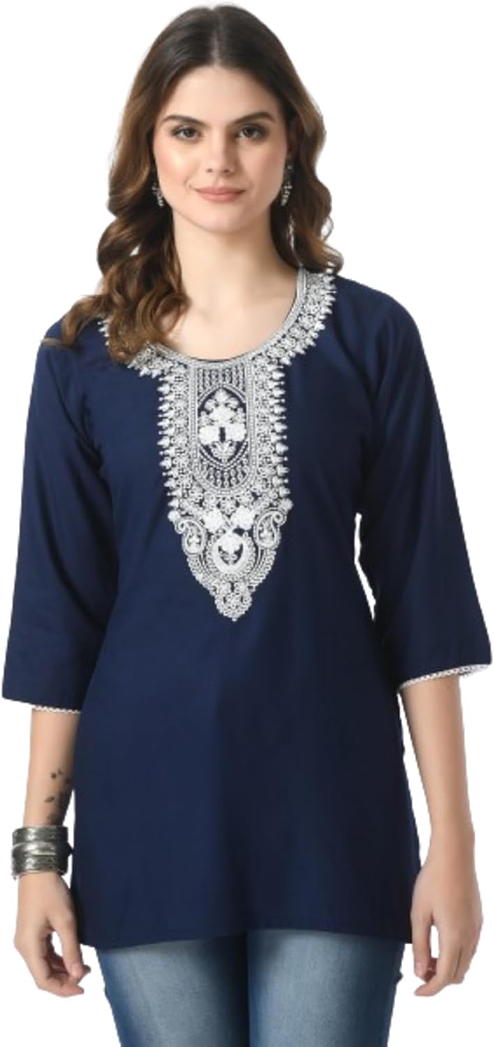 Short Kurti Lakhnowi Chikankari Embroidered Ladies Rayon Kurta, Stylish Girls Top For Woman
