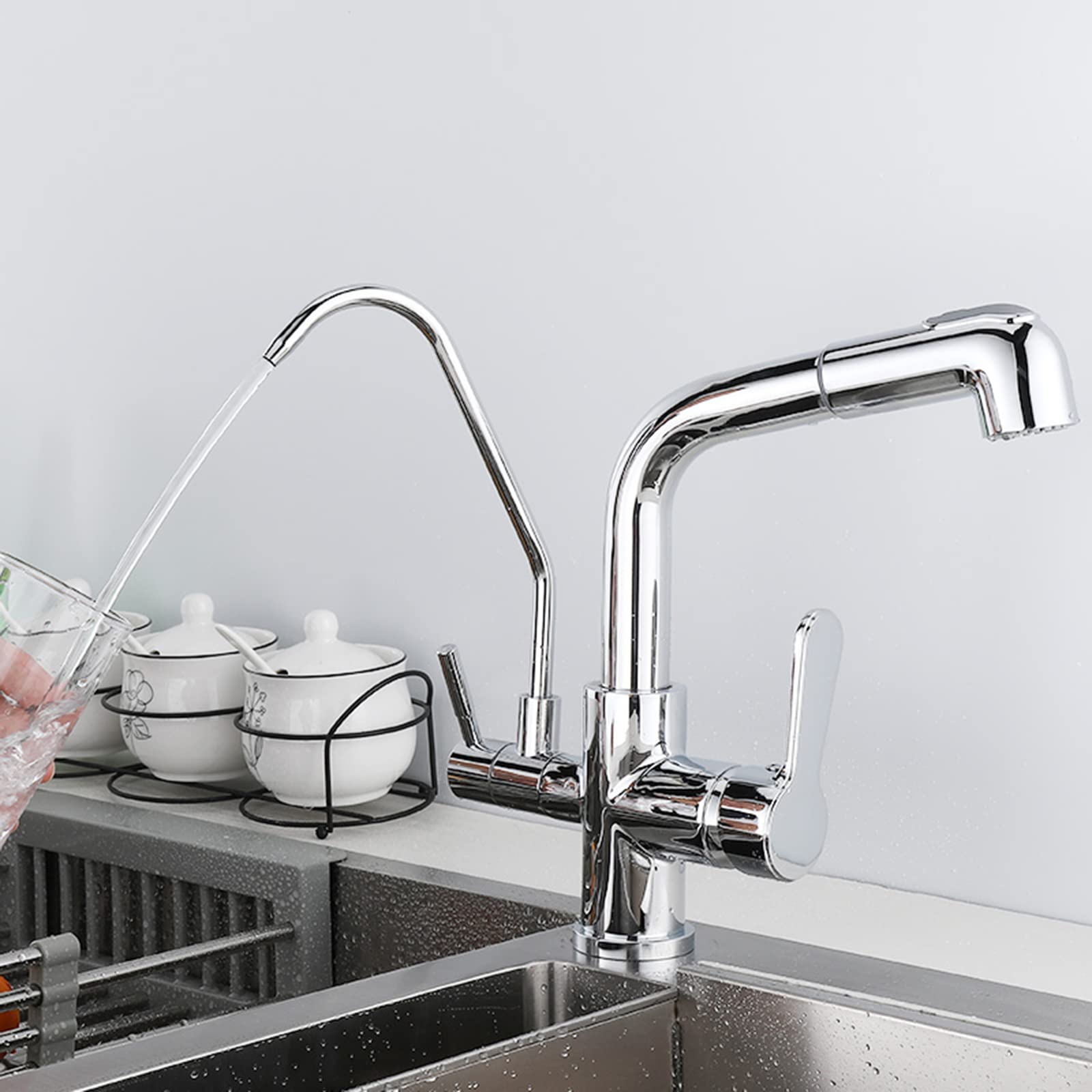 Robinet purificateur d'eau de cuisine à double sortie et bec pivotant B