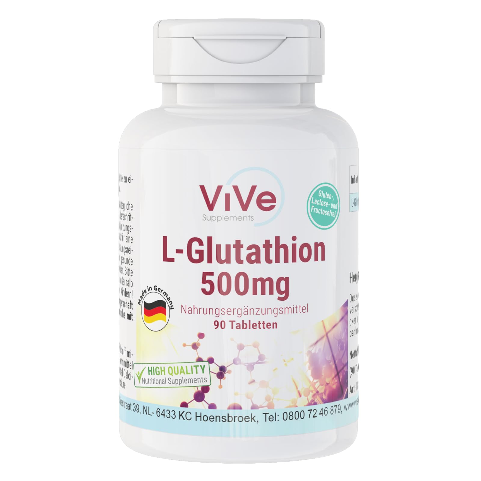 L-Glutathione 500 mg  Reduced  90 Tablets  High Dose  Vegan Quality  from Germany ViVe Supplements : Amazon.de: Health & Personal Care