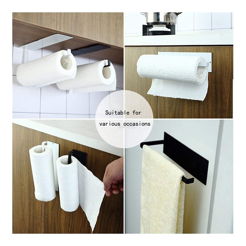 HLTYGWX Portarrollos para Papel higiénico, Estante para Almacenamiento de Toallas Autoadhesivo para Cocina, Colgador de pañuelos, Estante Colgante para gabinete/Negro