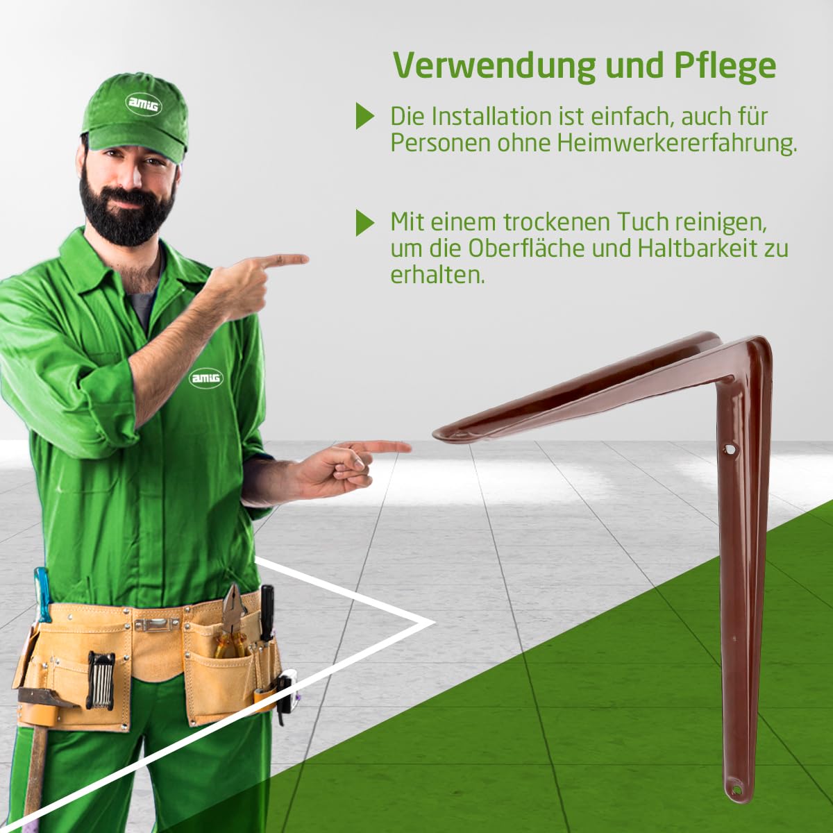 Amig - Set Wandregalhalterungen - 20 Stück - Stahlwinkel - 350x300 mm - Braun - Belastbar bis 35 kg - Winkel für Regalböden - Regalträger - Einfache Montage