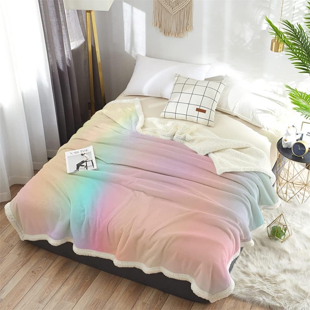 Rainbow Sherpa Blanket Thick Velvet Flannel Bedspreads Office Nap Throw Sofa Cover Bedding