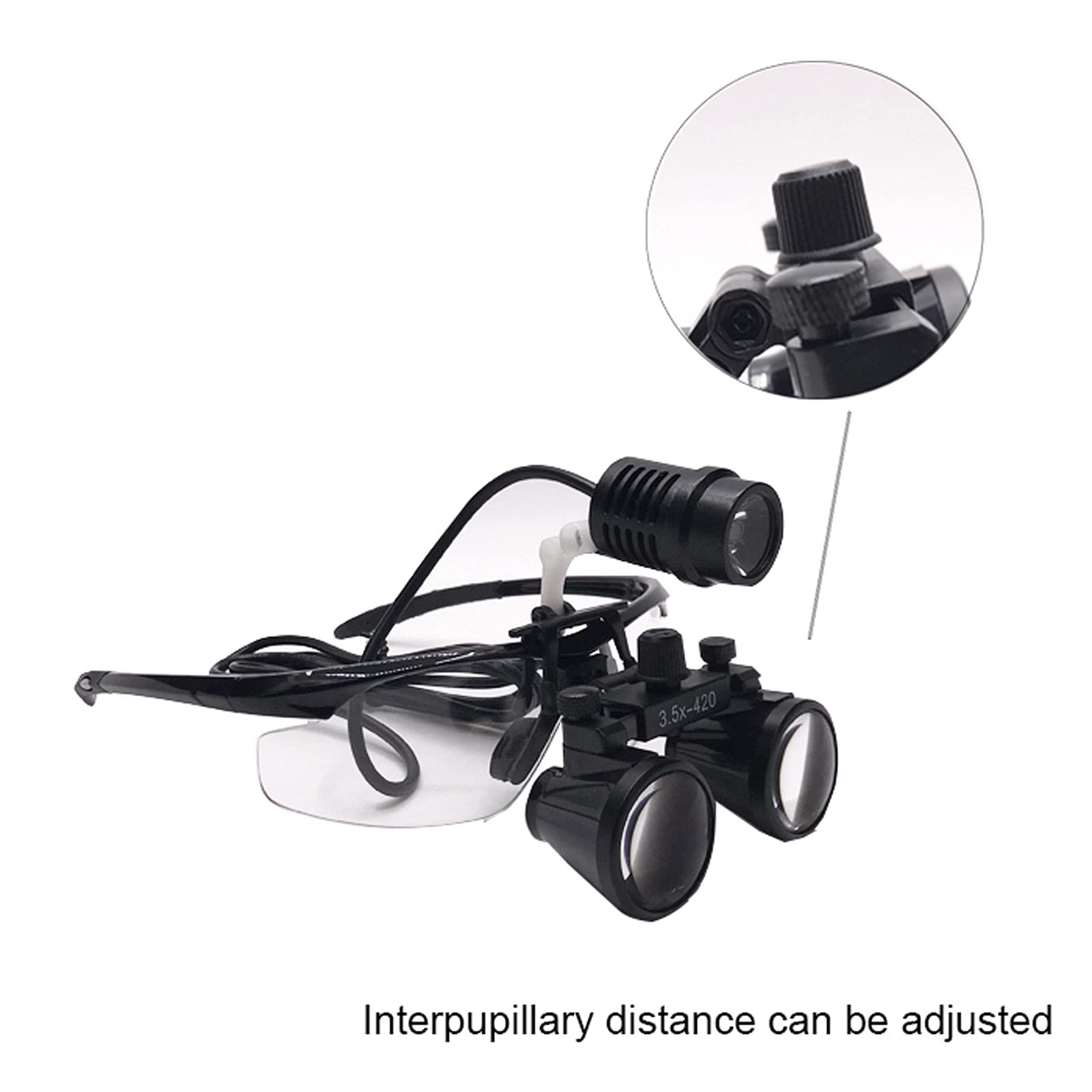 Loupe Eclairante Frontale Loupes Binoculaires Chirurgicales, Loupes Dentaires à Lumière LED Montées sur la Tête Microscope Portable Clair et sans Distorsion 2.5X/3.5X