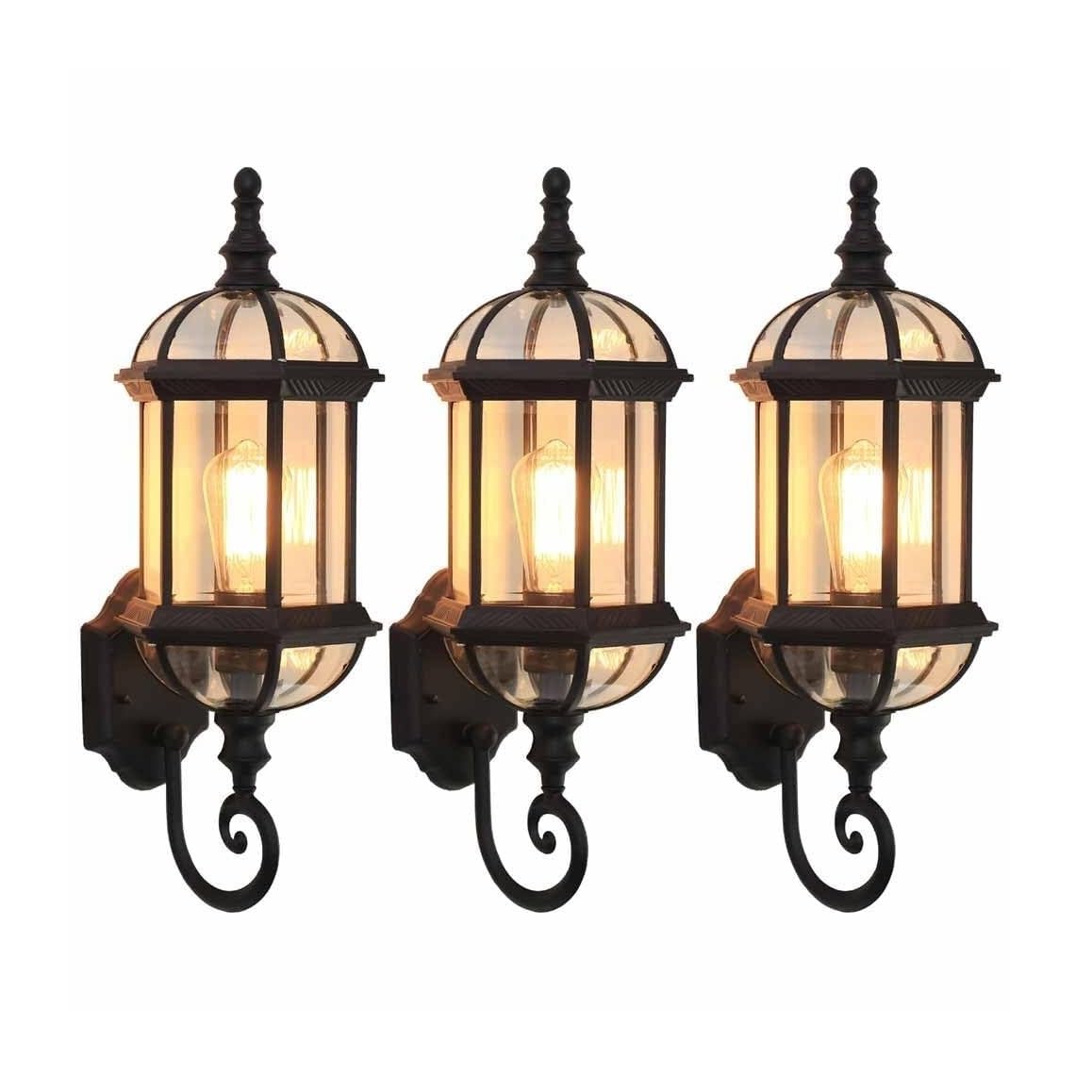 OUYUE Outside Lights Hallway European Outdoor Wall Lamp Lantern Glass Exterior Sconce Waterproof Light for Garden Hallway Patio Durable Wall Light(3 Pack) — image 1