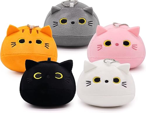 Gato negro de peluche de gato gris blanco amarillo y rosa 5 piezas de 2 pulgadas mini animales de peluche Kawaii para decoración del hogar regalos