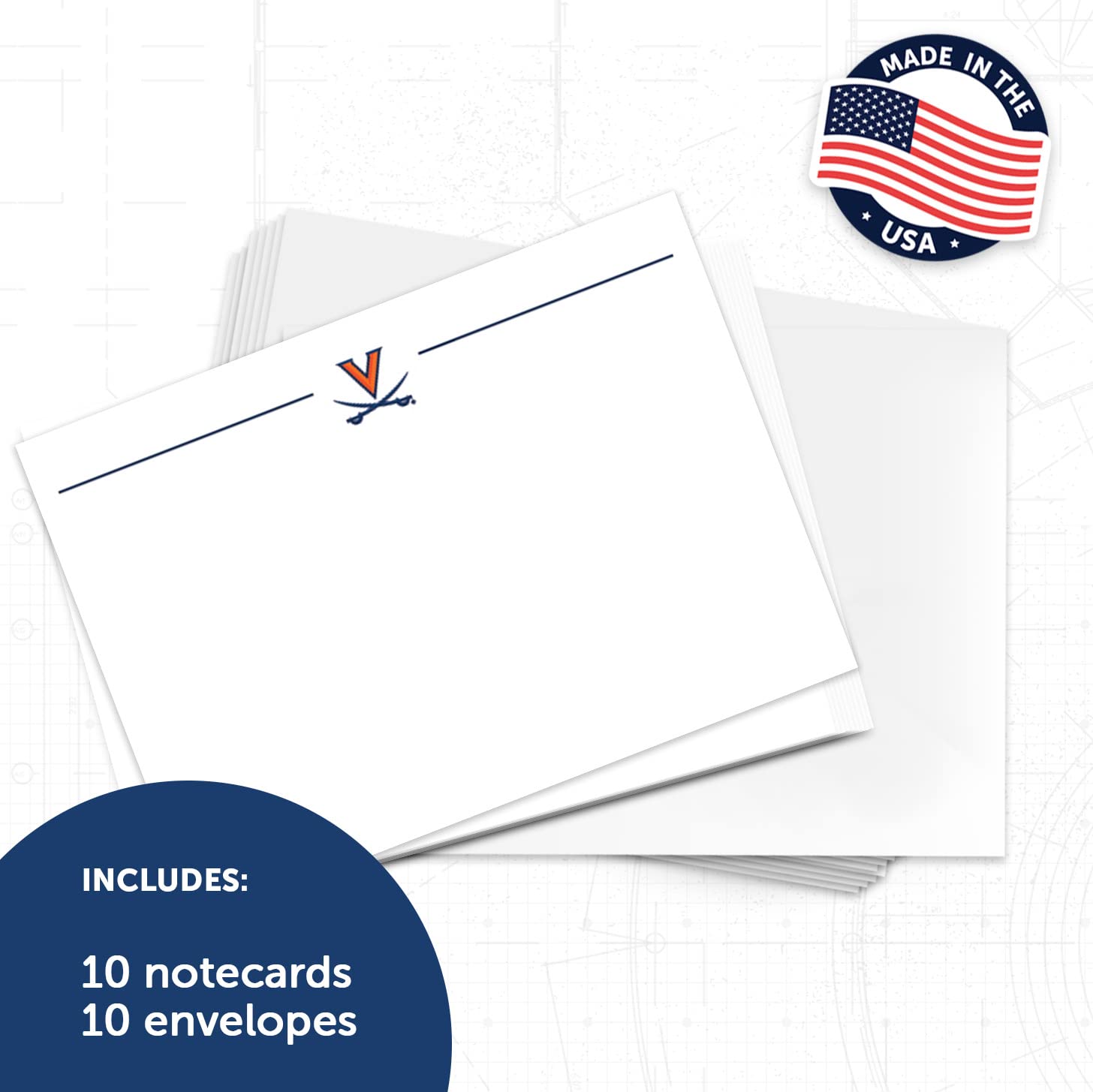 Desert Cactus University of Virginia - Paquete de 10 tarjetas de papelería de cartulina Cavaliers UVA Wahoos incluye sobres, Memo Party Thank You (tarjeta de notas 1a)