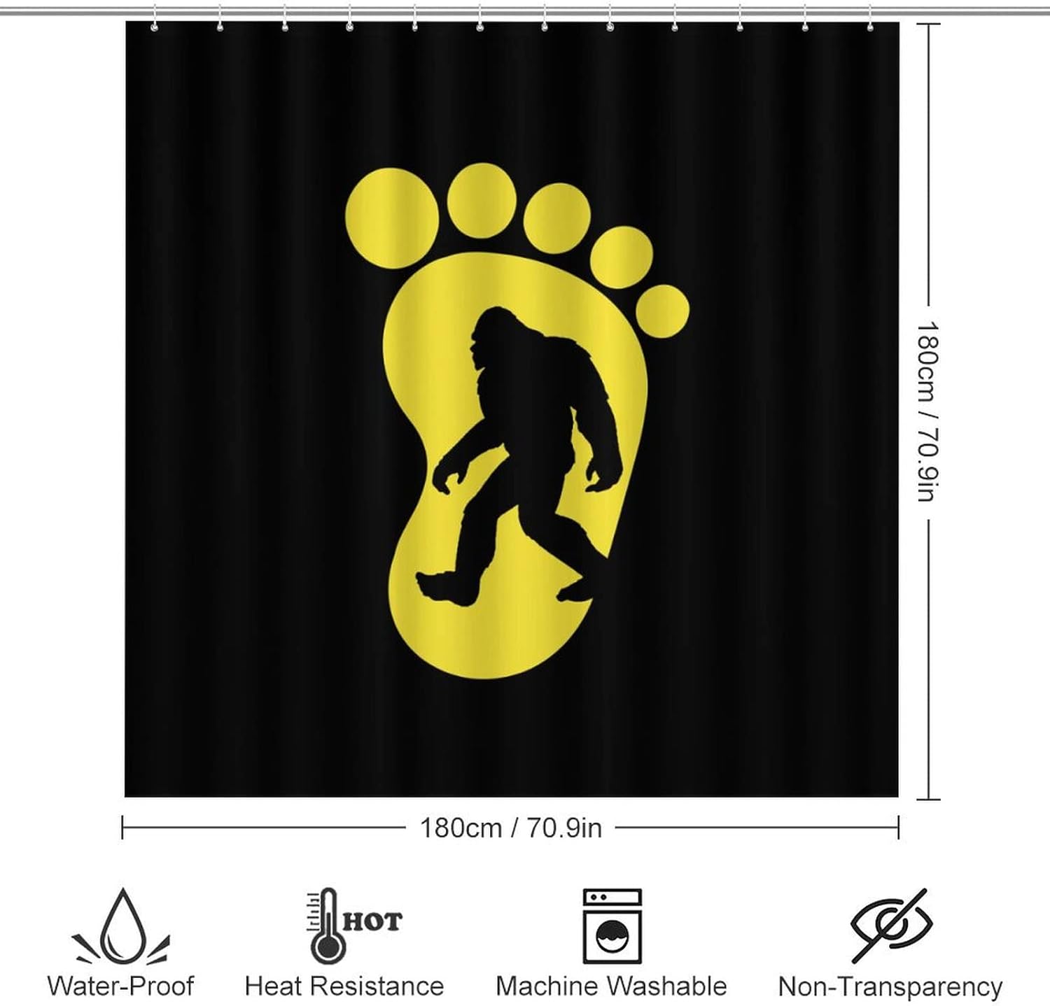 Bigfoot Footprint 4 Piece Bathroom Shower Curtain Sets Include Non-Slip Rug Toilet Lid Cover Bath Mat Shower Curtain Decor