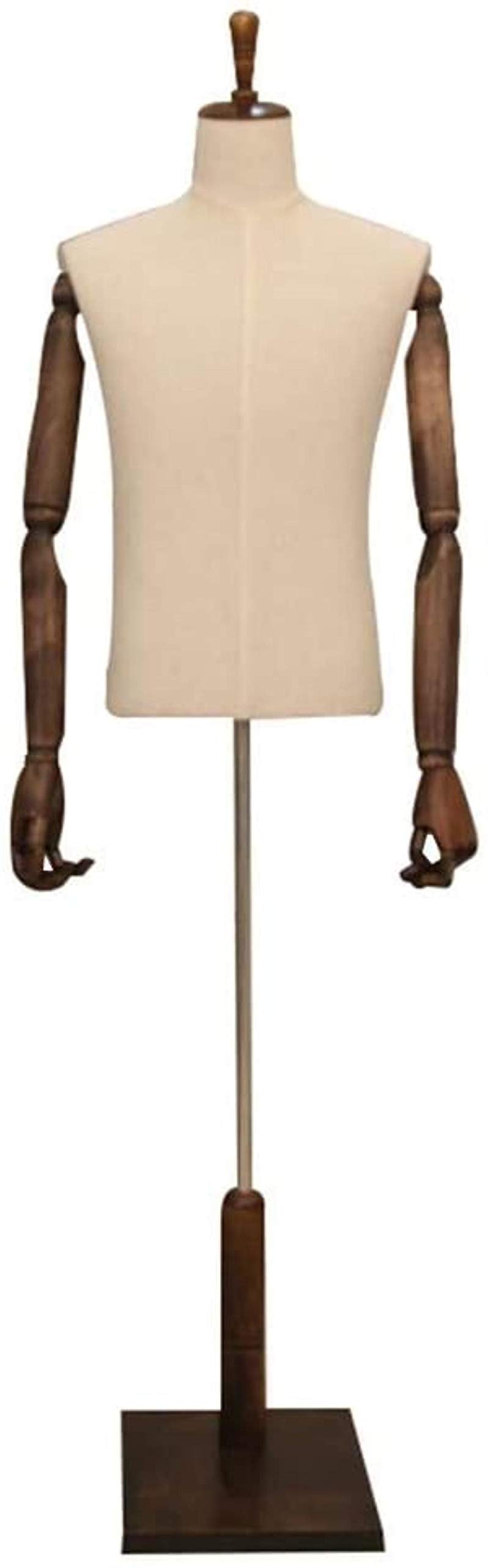 Bustes de Mannequin Homme, Mannequin de Couture, Torse de vêtements, Corps avec Base et Bras en Bois, modèle factice, Stable, Beige, Taille L,Beige-Large