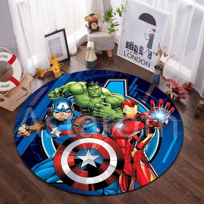 WENNUO Avengers Adulte Enfants Garçons Jeu Tapis Rond Chambre Salon Tapis Antidérapant Tapis Intérieur