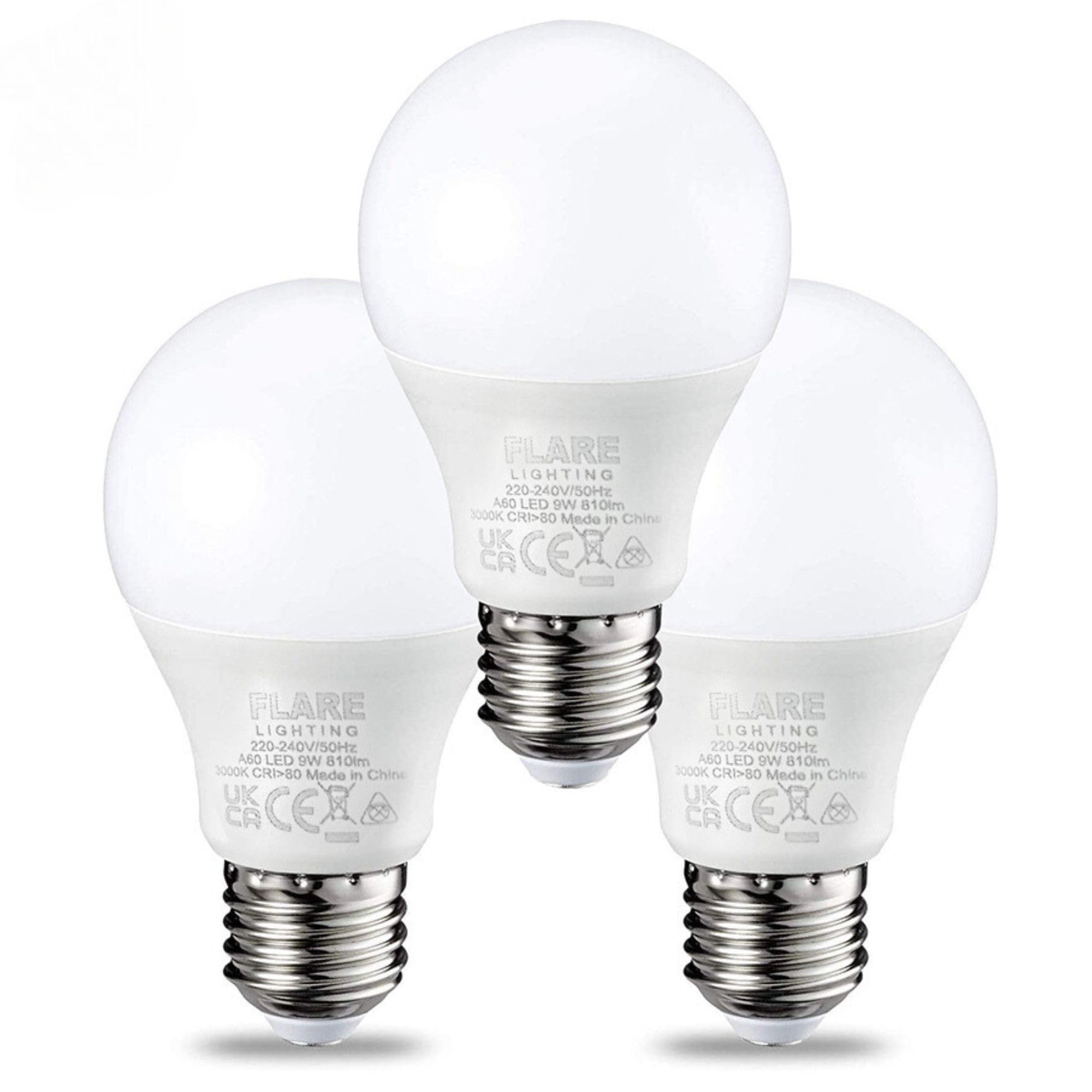 FLARE LIGHTING E27 Screw Bulb 60W Equivalent (3 Pack), LED Light Bulb Cool White 6500k, 9W Energy Saving and Super Bright