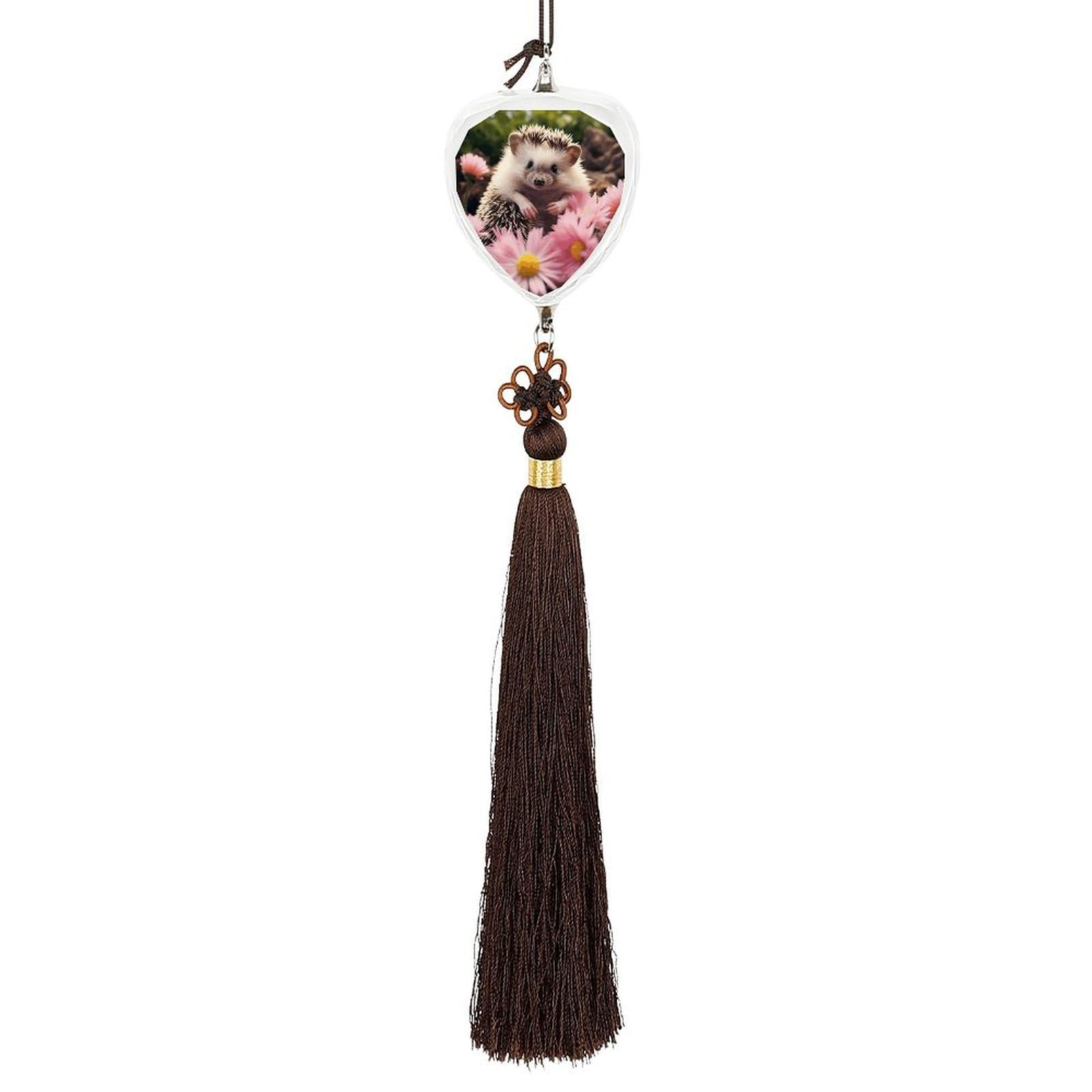 Crystal Auto Pendant Charms Love Crystal Car Rear View Mirror Charms Cute Hedgehog in Flowers Auto Hanging Interior Ornament Pendant Car Interior Accessories for Women Men CarCharms Decor