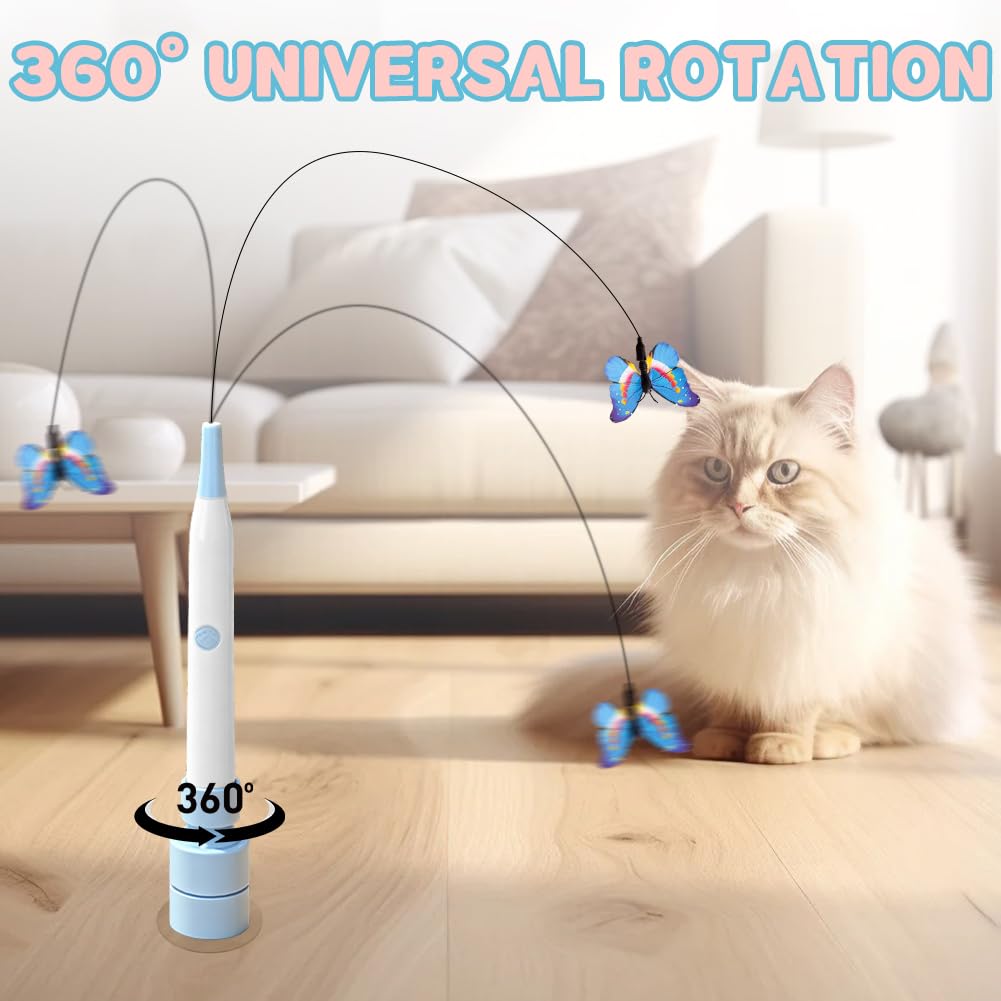 Giocattolo per gatti elettrico, giocattolo per gatti con ventose, girevole a 360°, giocattolo per gatti autooccupazione, naturale interattivo per gatti (blu e bianco)