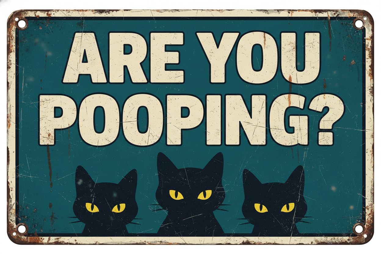 Are You Pooping Black Cat Bathroom Tin Sign, 12x8 Inch