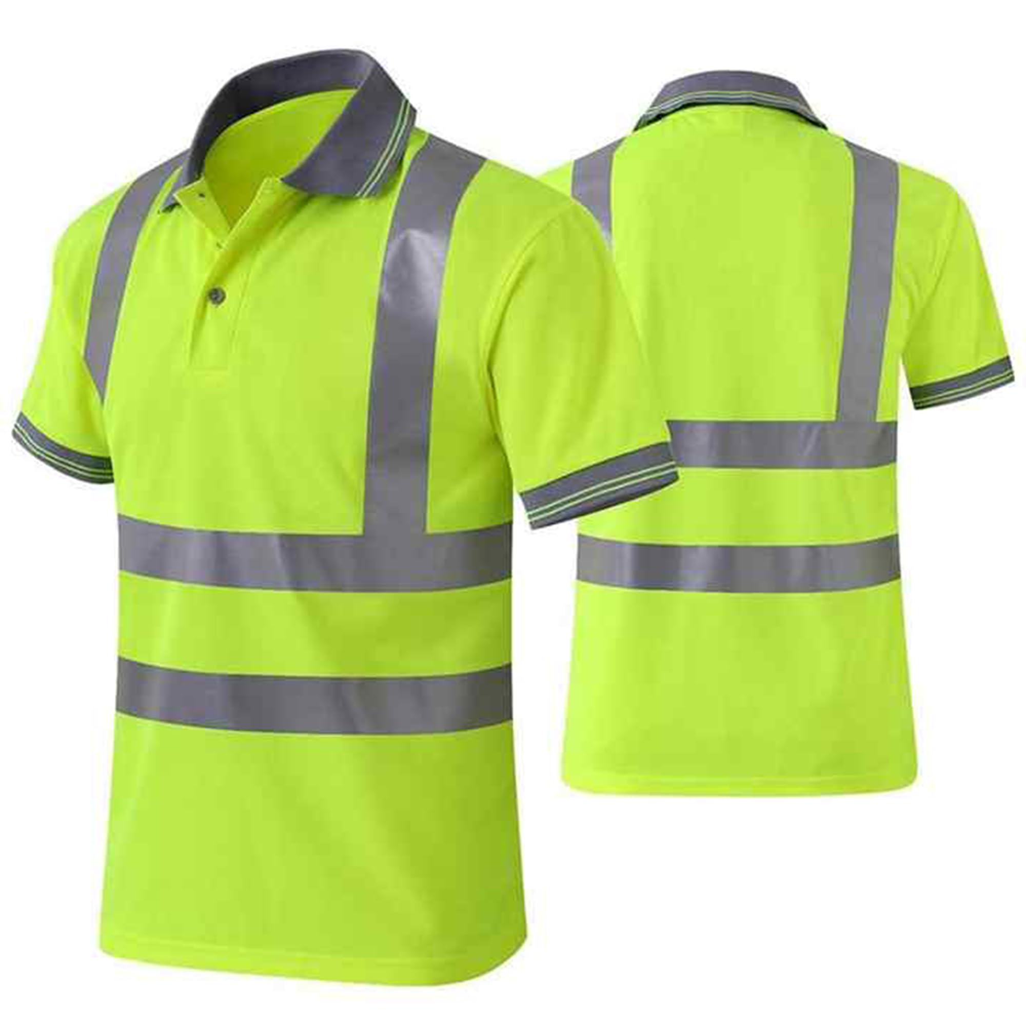 1st SAFETY Hi Vis Polo Shirt - Lime Green Large - Reflective High Visibility Workwear for Safety and Comfort - ANSI Class 2 Compliant, Breathable Fabric, Reflective Stripes