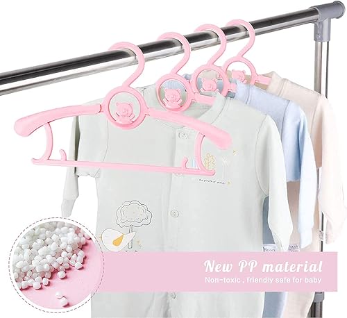 Miniatura 8 de HGYZE Perchas para bebé para armario, 20 unidades, color rosa, para niños, perchas ajustables a granel de 11 a 14 pulgadas para recién nacidos,