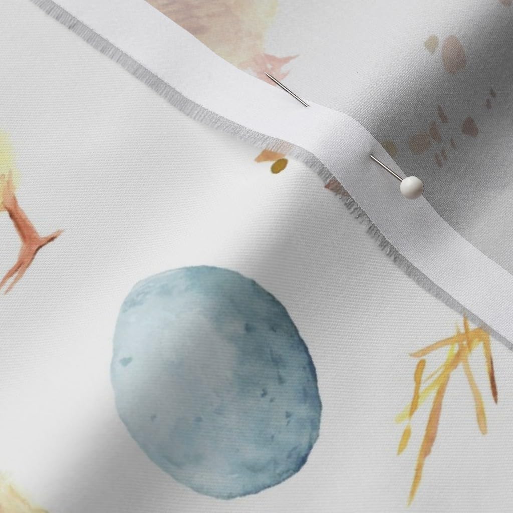 Spoonflower Fabric - Easter White Bunny Kids Spring Watercolor Eggs Printed on Organic Cotton Sateen Fabric by The Yard - Sewing Quilting Apparel Home Decor