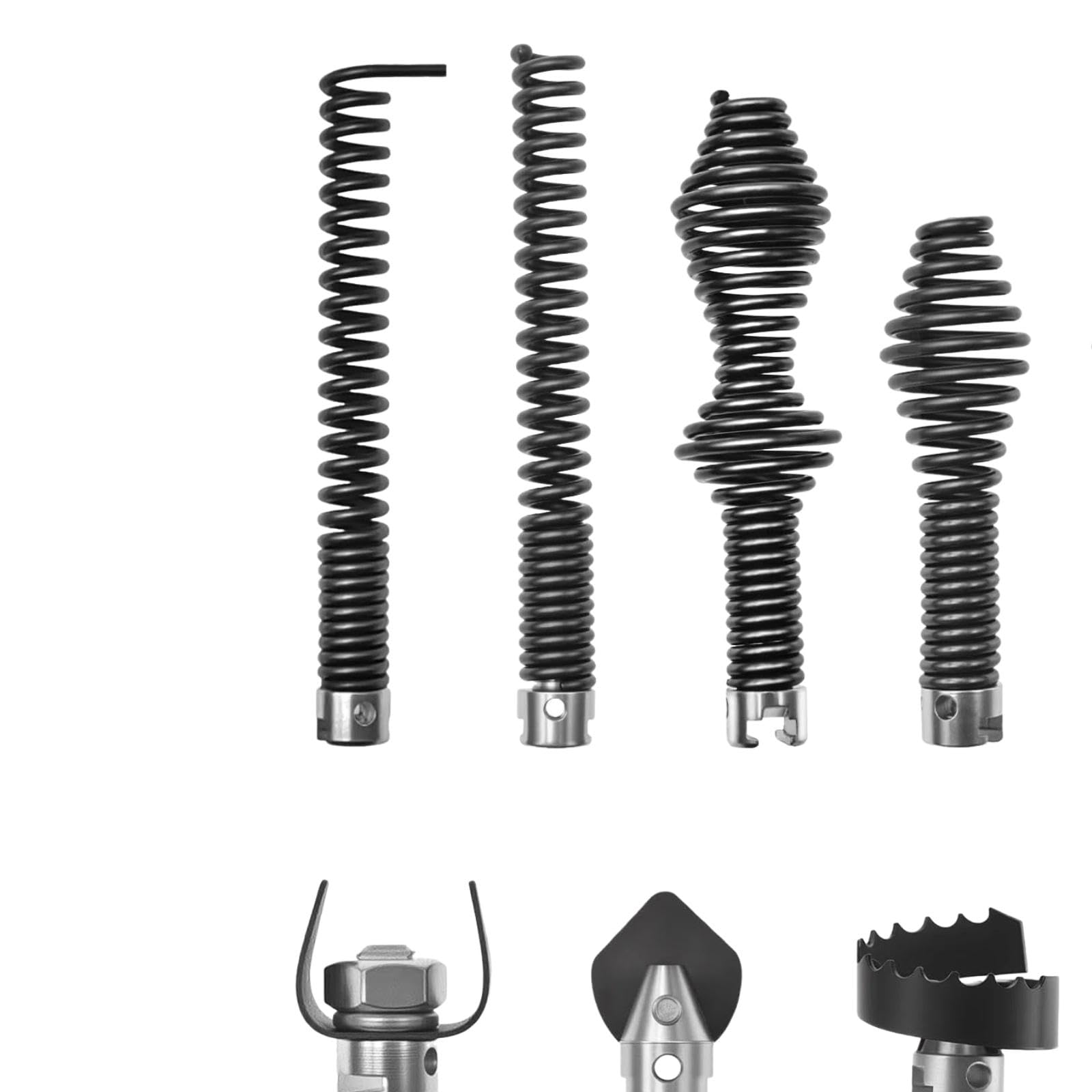 Kit de Limpieza de Tuberías Metálicas (8 Piezas) Que Incluye Una de Resorte Y Un Cabezal de Corte, Ideal para Servicios de Plomería Y, Juego de 10