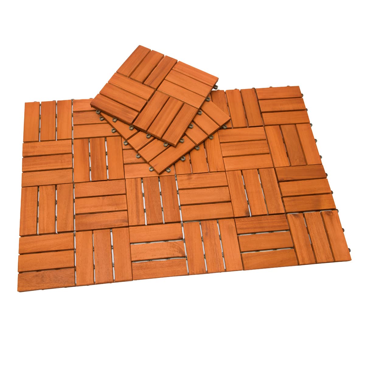 CASARIA Set 66 Piastrelle 30x30 cm in Legno di Acacia Certificato FSC® Superficie Totale 6 m² per Esterno Sistema a Incastro Pavimento per Terrazza Balcone Giardino Pavimentazione Mattonelle