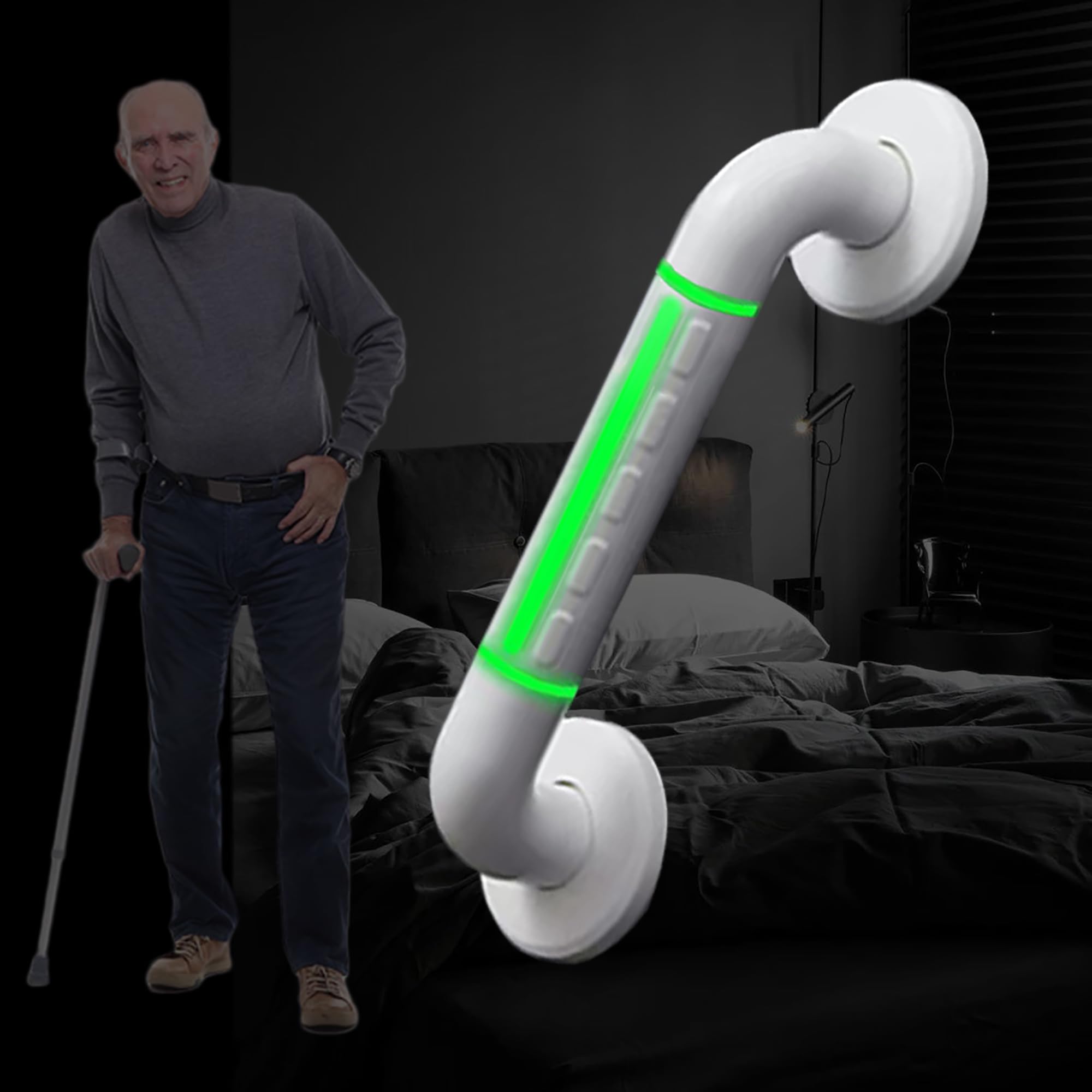 Set di 2 Barra di Sostegno per Bagno, 30 cm Maniglia da Bagno Antiscivolo in Acciaio Inox 304, Maniglia di Sicurezza, Maniglia Ausiliaria per Cucina, Camera da Letto,Doccia, con Fluorescencia