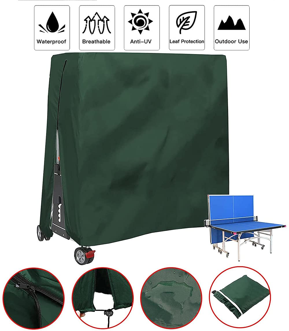 Copertura per tavolo da ping pong da patio, 210D, impermeabile, per interni ed esterni, pieghevole, protezione antipolvere per tavoli da ping pong (verde)