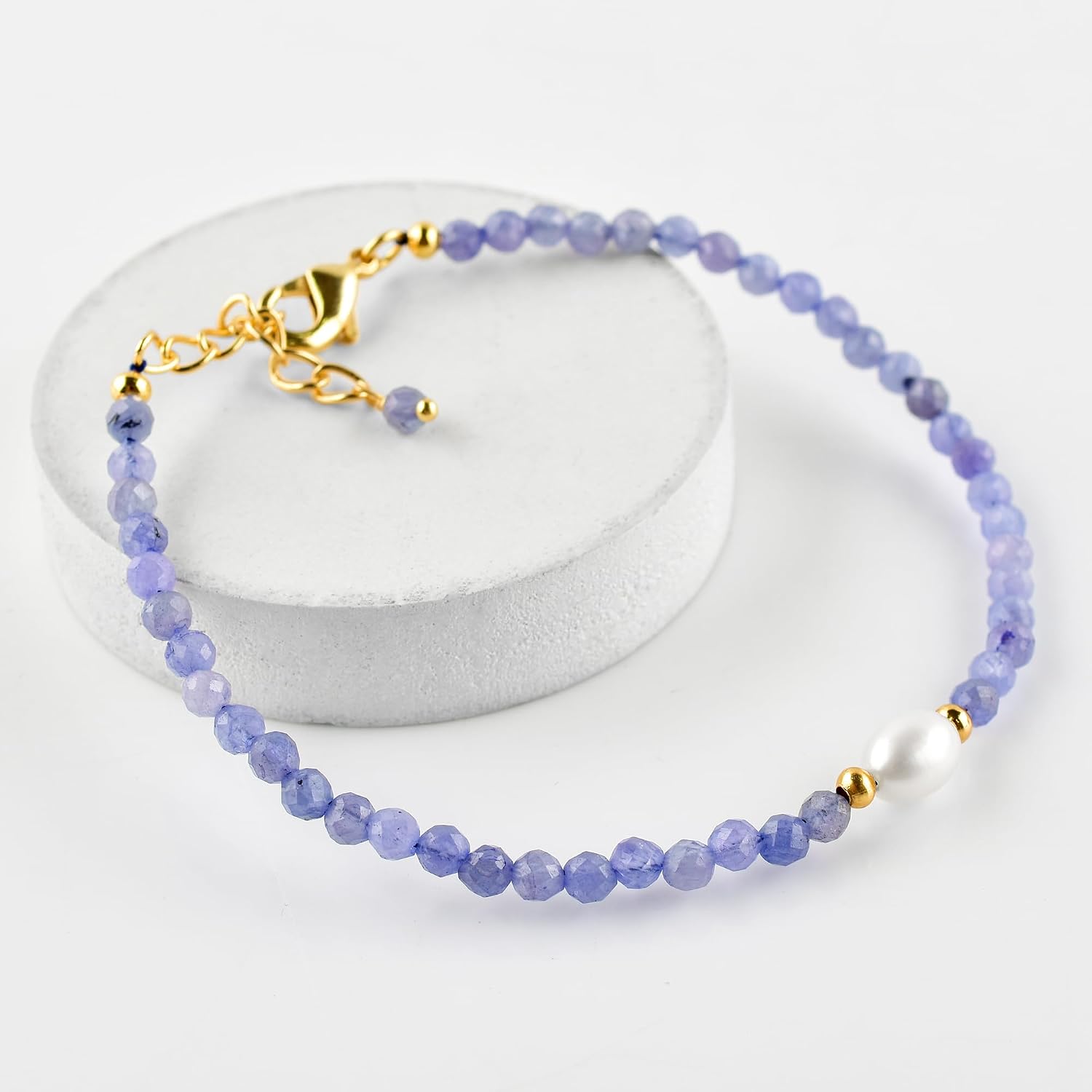 InfinityGemsArt Natural Gemstone Gold Bracelet For Women, Birthstone Crystal Stone With Freshwater Pearl Beaded Jewelry, Gold Plated Chain 8 Inch
