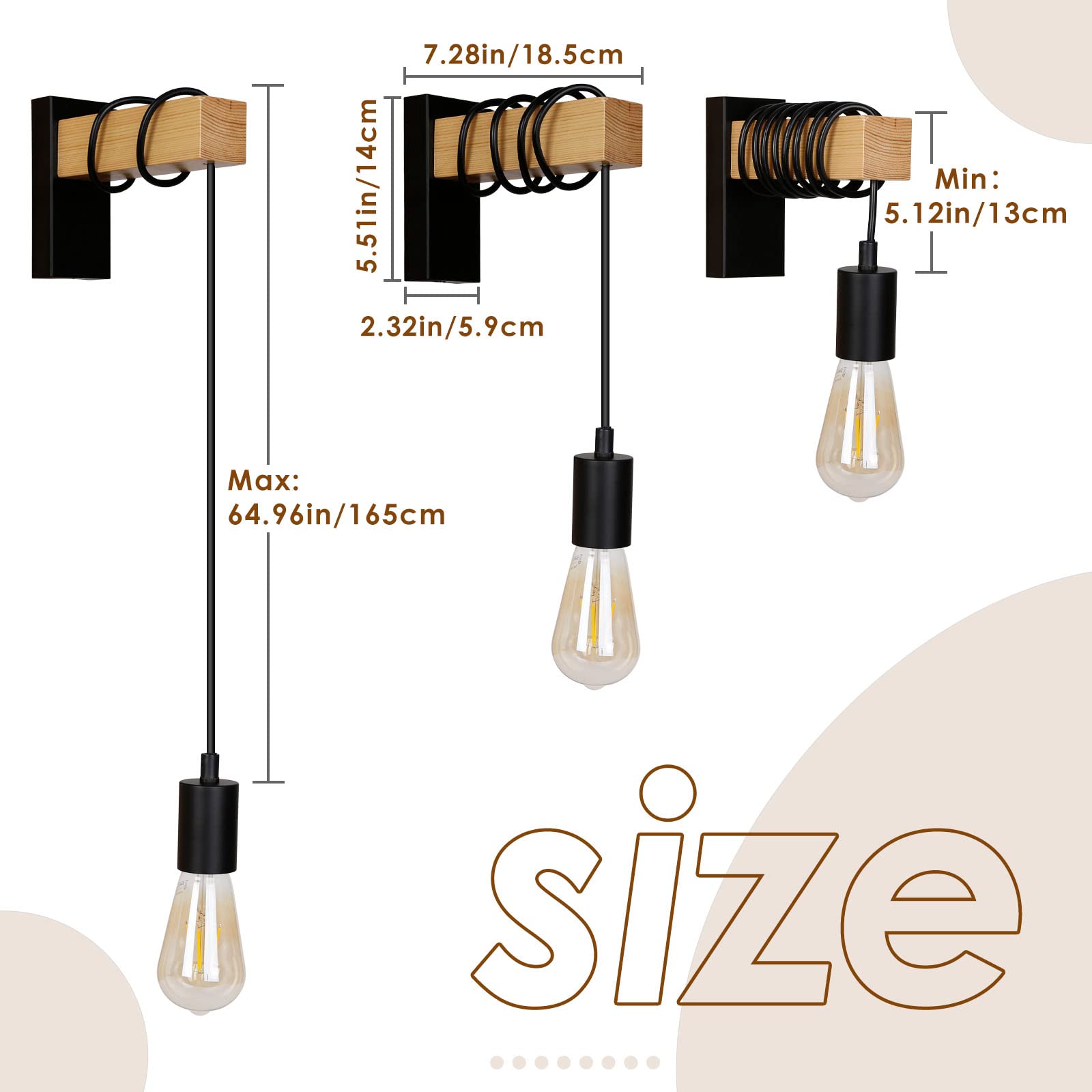 Fdit Applique Murale Rétro Style Rétro Luminaire Applique Murale Style Bar Coffee Shop Corridor Support De Lampe Avec Douille De Lumière E27(Noir