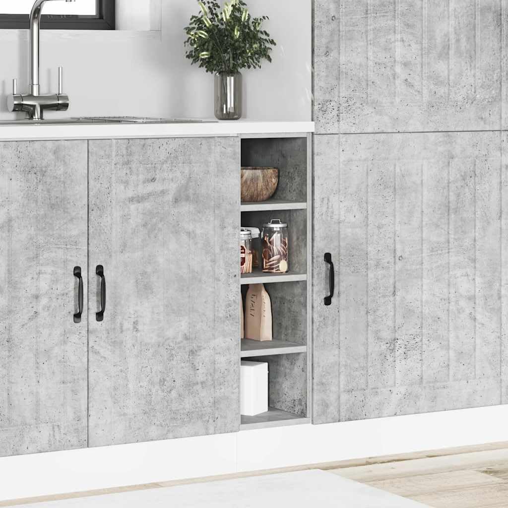 Riga Meuble bas Gris béton 20 x 44,5 x 81,5 cm Meuble de cuisine en bois d'ingénierie pour restaurant, hôtel, 1 armoire inférieure (4 étagères) 20 cm