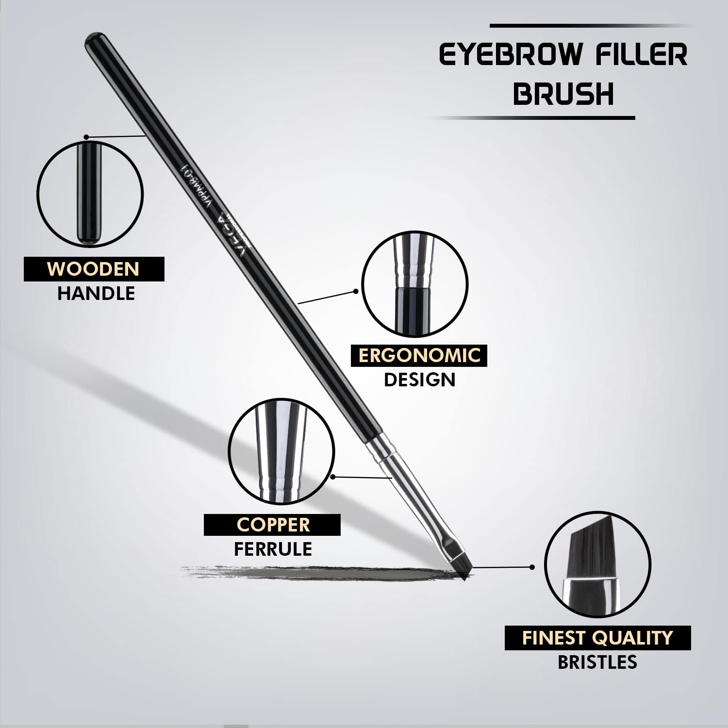 VEGA PROFESSIONAL Eyebrow Filler Brush, Soft Bristle, Copper Furrele, Wooden Handle, (VPPMB-01) - Image 2 thumbnail
