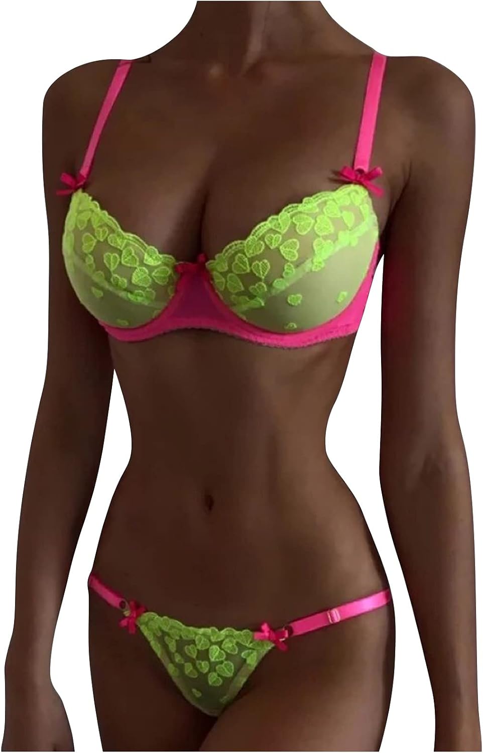 Lingerie for Women's Mesh 2 Piece Lingerie Set Lace Underwire Bra and