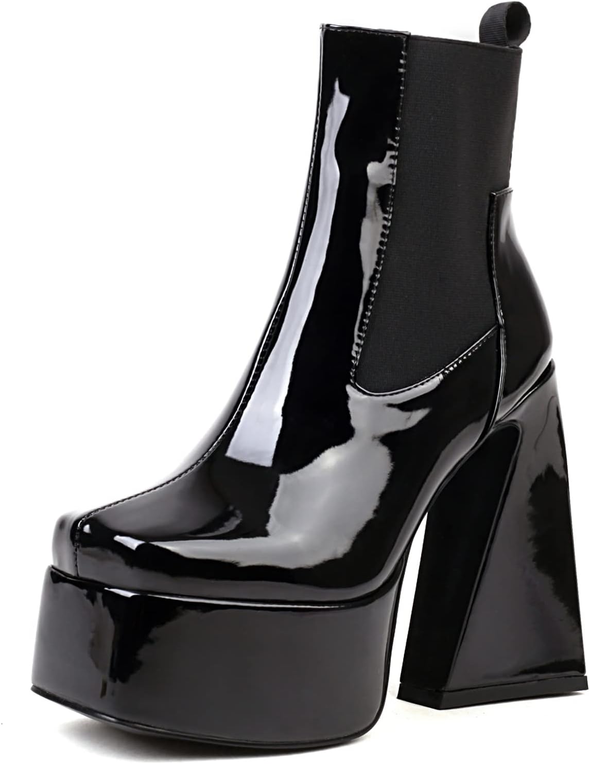 DiuniarzaWomen High Heel Ankle Boots Square Toe Dress Booties Chunky Short Boots Zip with Platform, Size 2-9