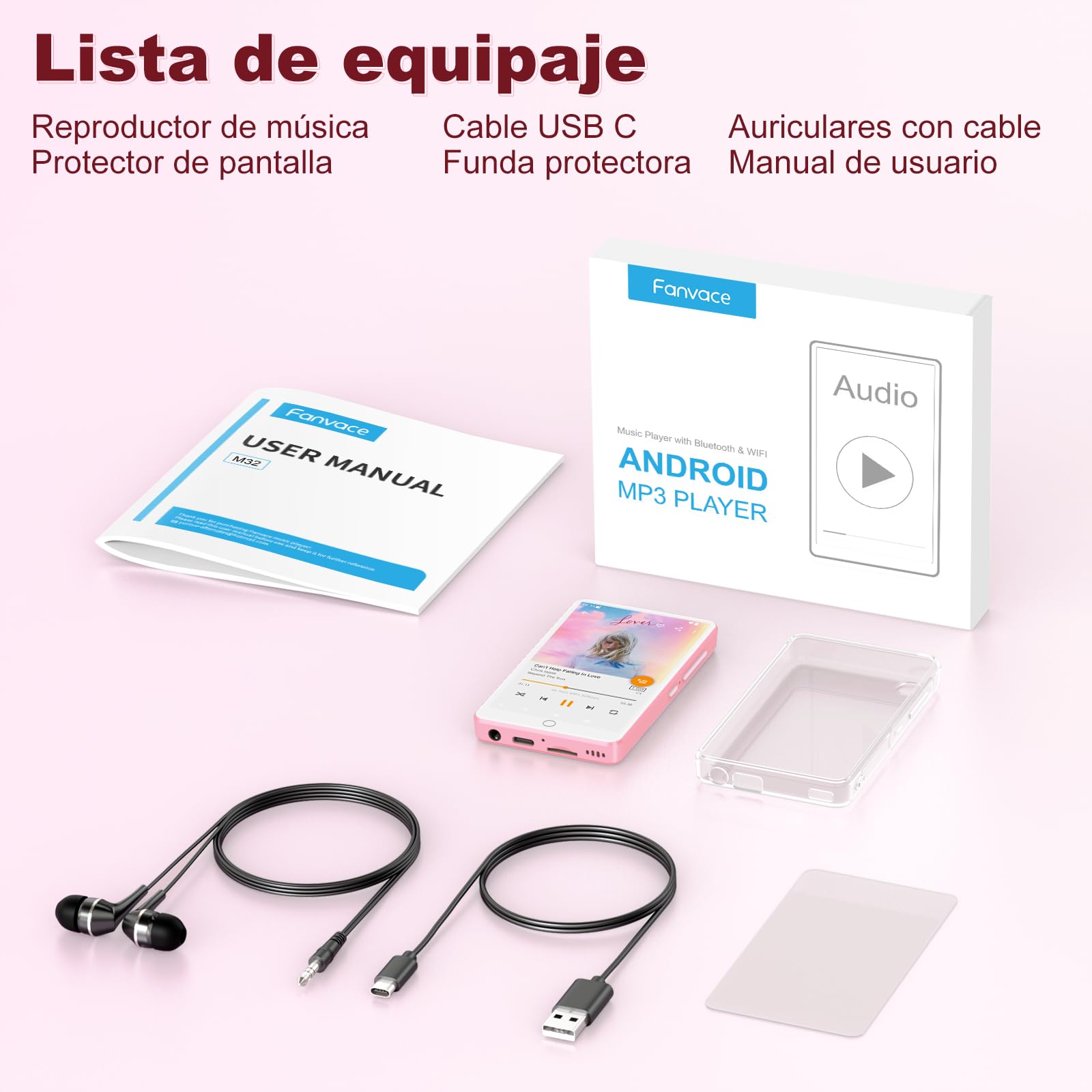 16GB Reproductor MP3 con WiFi Bluetooth, Pantalla IPS táctil 4.02" | Reproductor de música para niños, Reproductor MP4 Android 13 con Spotify, Audible, Deezer, Externo hasta 1TB, Pink