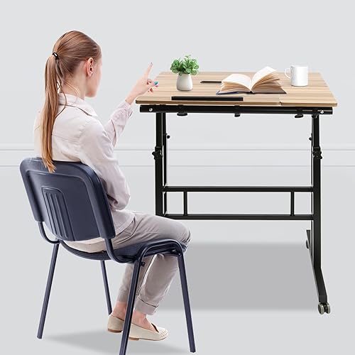 Miniatura 8 de Escritorio móvil de pie ajustable para laptop con ruedas, carrito de almacenamiento para estar de pie o sentado, para estación de trabajo de oficina