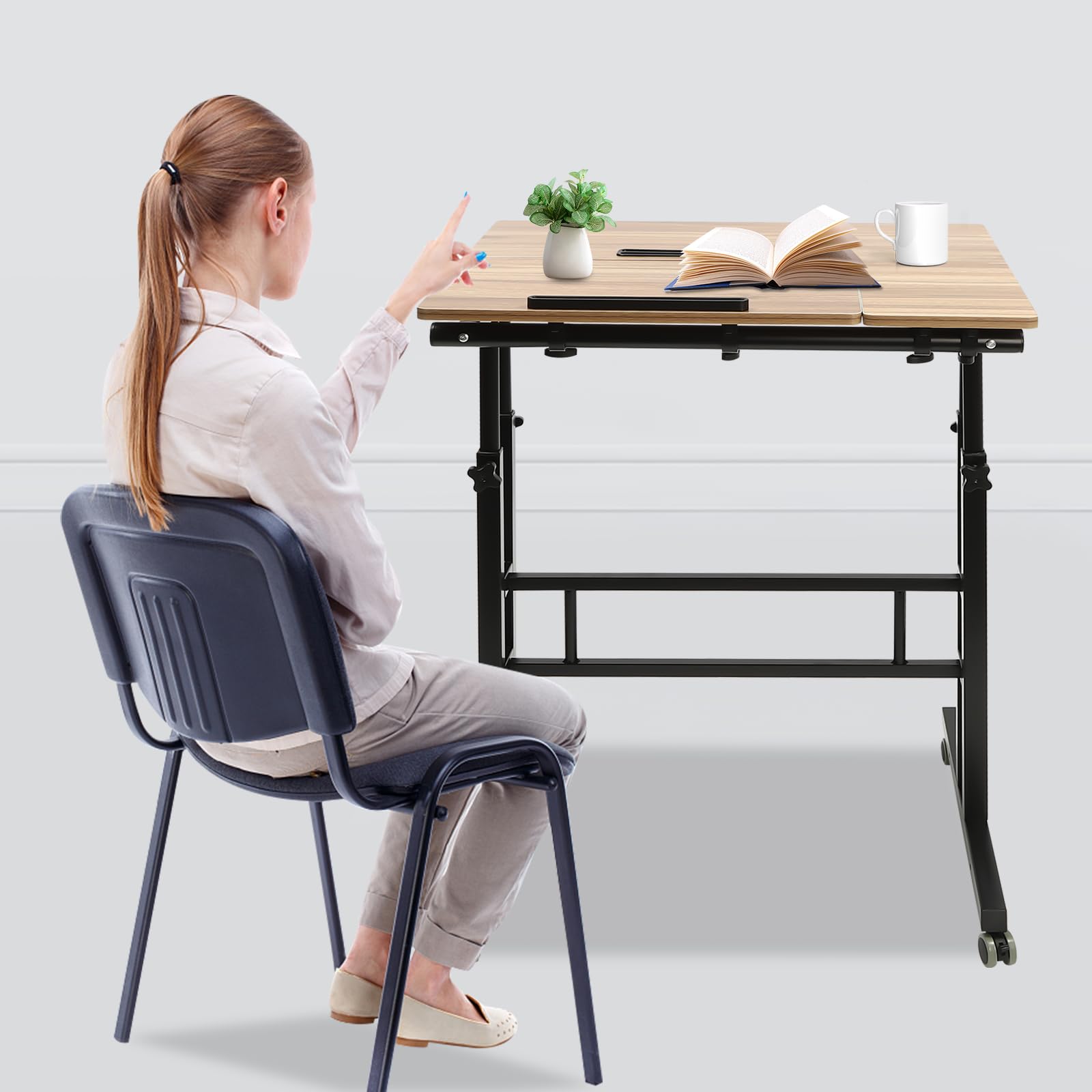 Mobile Standing Desk Height Adjustable Laptop Desk Desktop Rolling Laptop Cart Sit Stand Desk Home Office Desk with — view 4