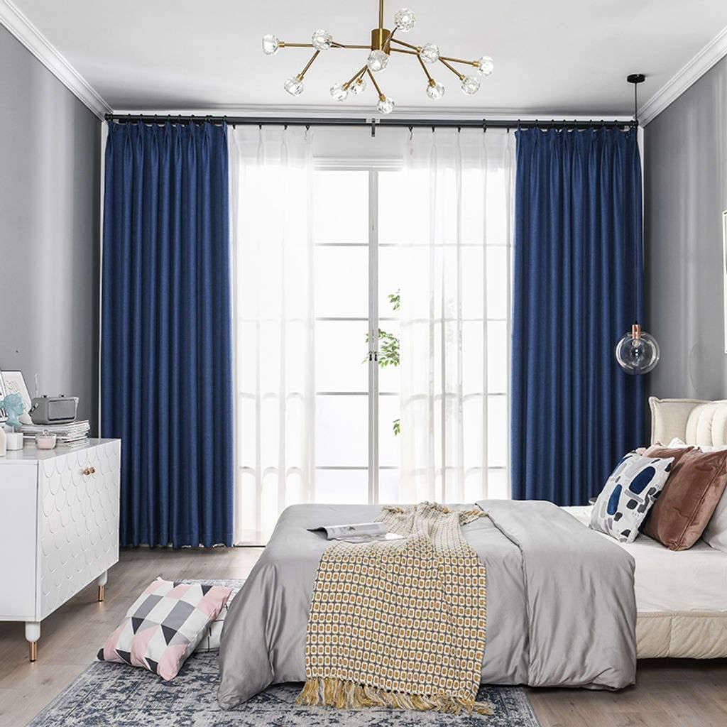 Rideaux anti-bruit et isolation thermique en lin bleu foncé 350x270cm