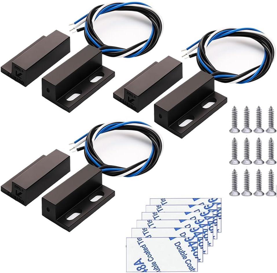 Gebildet 3pcs Recessed Wired Security Window Gate Contact Sensor Alarm Magnetic Reed Switch Black,Magnetic Door Sensor, Normally Open Magnetic Switch