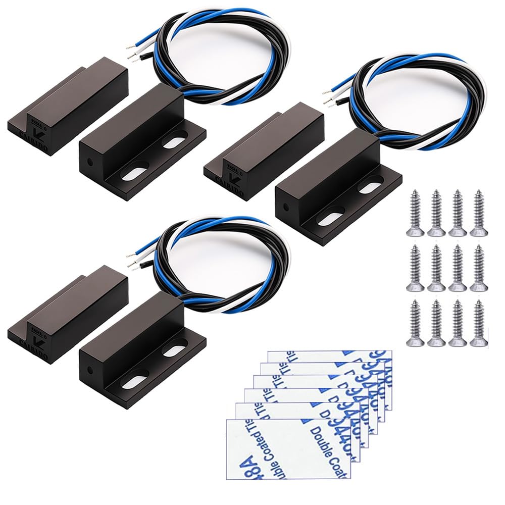 Gebildet 3 x Magnetic Door Sensors, Black, Security Door Window Magnetic Contact Switch, Reed Magnetic Switch, Normally Open
