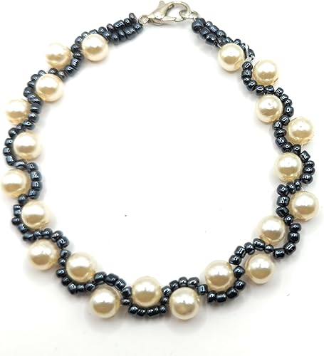 Elegante brazalete para dama hecho a mano de perlas fantasia, cuentas de vidrio y cristales de 8" de largo, ideal para regalo, se envía empaque