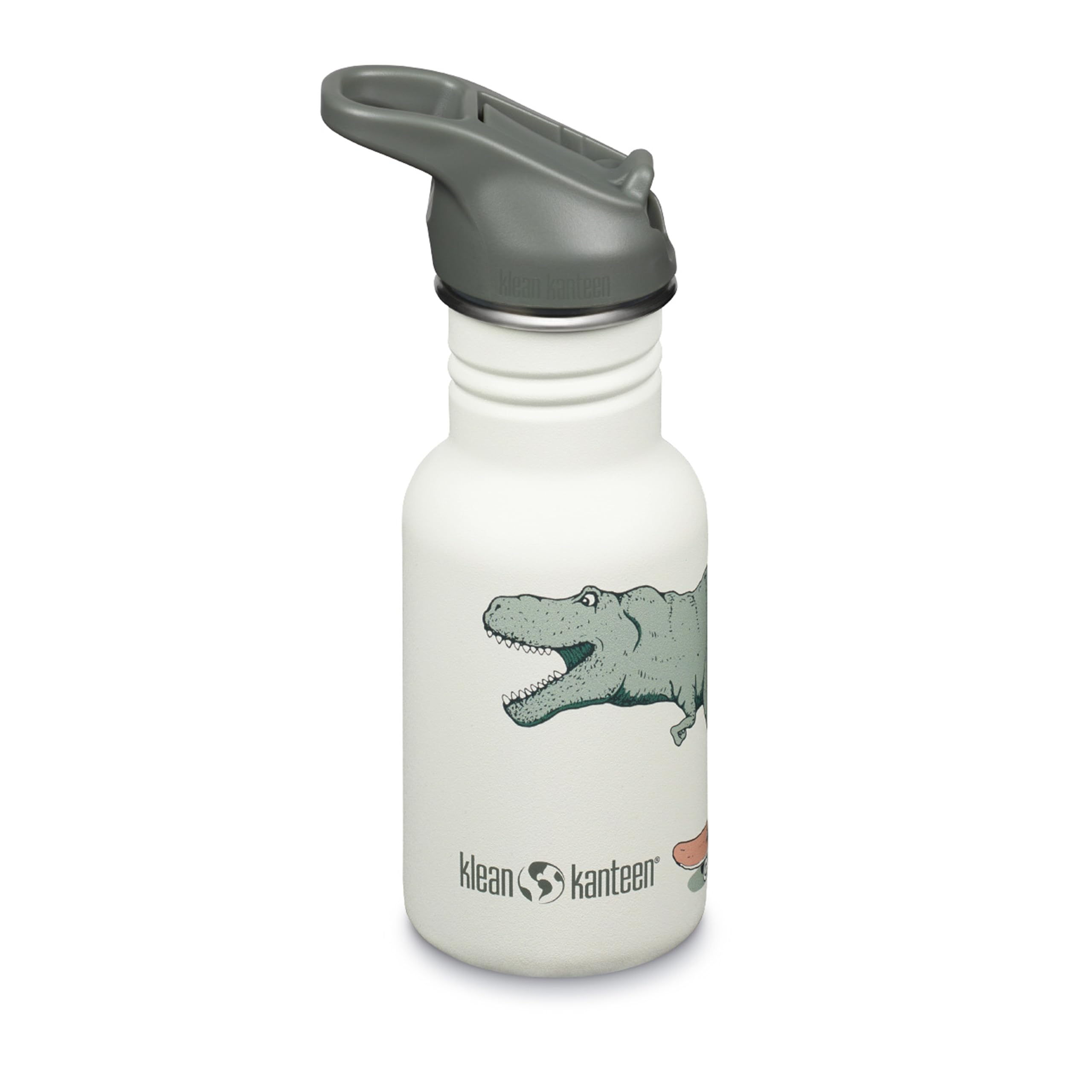Rackhams White 355Ml Classic Kid's Water Bottle With Flip Seal Sport Cap - Dino Skate