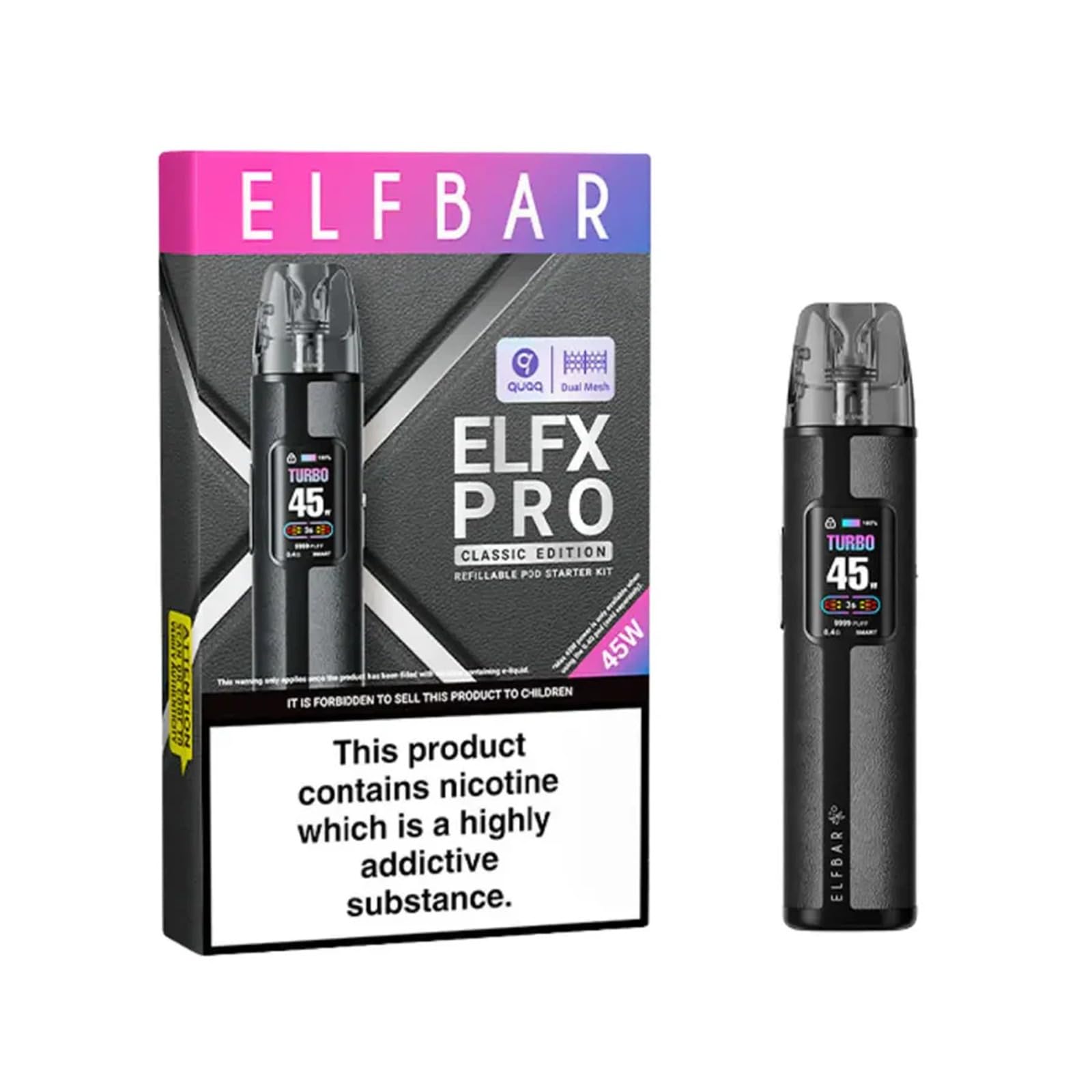 Elf Bar ELFX Pro Pod Kit, Built-In 1200mAh Battery, Adjustable Airflow, Top  Filling Design, 0.96 Touchscreen, Dual Mesh, Leak-Proof, 2ml Cartridge, No  Nicotine (Black): Amazon.co.uk: Electronics & Photo