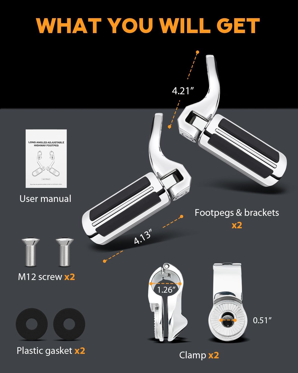 PBYMT Highway Pegs Short Angled 304 Stainless Steel, Highway Footpegs Footrest Fit For 1''&1.25''(25/32mm) Crash Bars Compatible with Harley Davidson Touring Chrome