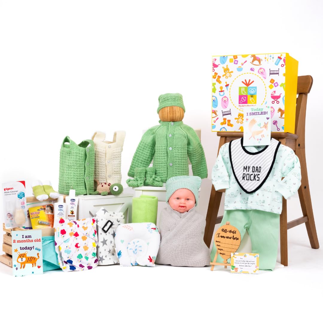 The Baby First Box Newborn Baby Essential Kit-21 Items(Winter Kit For 0-3 Months) Newborn Hamper Gift Set|Baby Gifts|New Born Baby Winter Clothing Gift Set (21Wu1),Multicolor-image-40