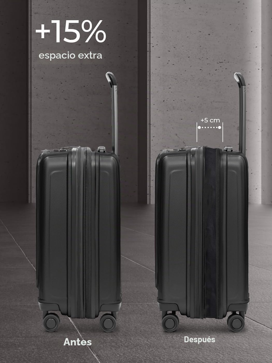 REDOLZ Essentials 14 Equipaje de Mano con Compartimento para Ordenador Portátil | Maleta Ultra ligera 40 x 23 x 55 cm & Apertura Frontal | Extensible de 45 a 55 litros | Solo 3,2 kg