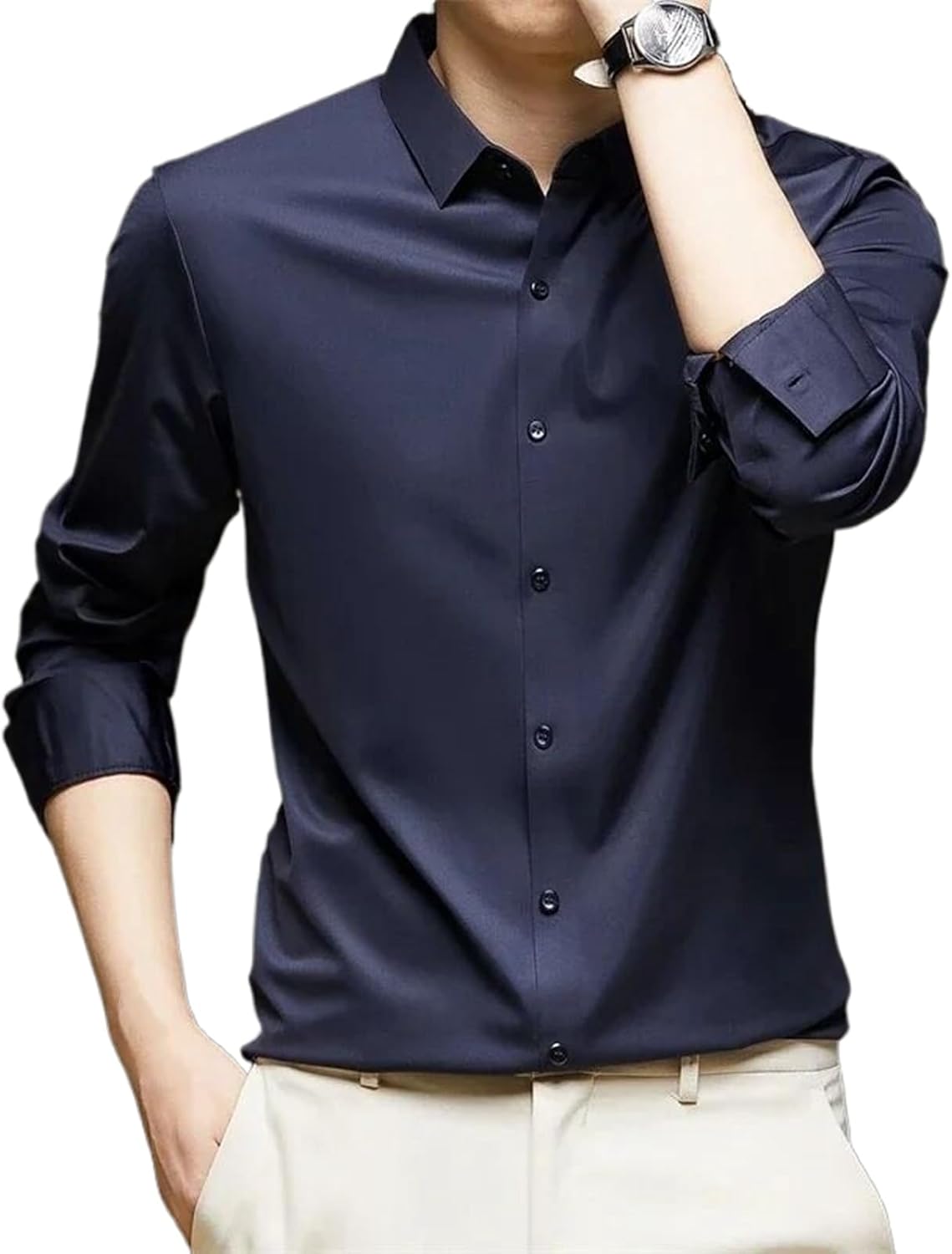 Men's Business Casual Long Sleeved Solid Color Shirt All Season Tops