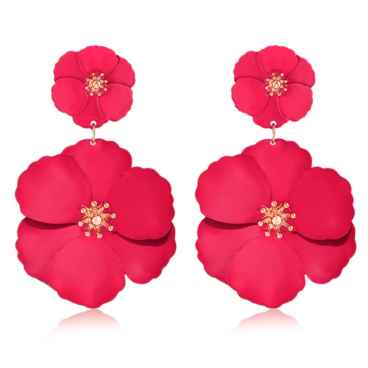 CEALXHENYFlower Dangle Earrings Boho Layered Floral Petal Drop Earrings Statement Stud Earring for Women