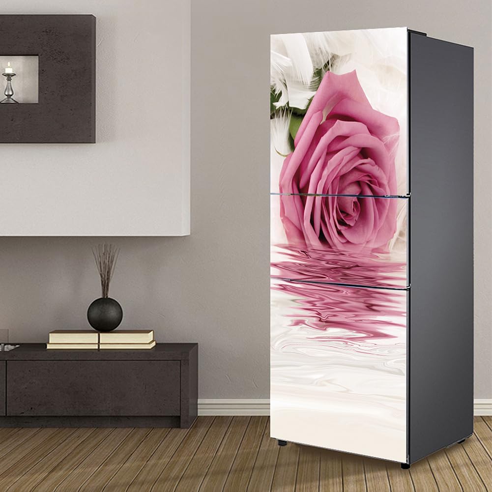 VHcgCGJ Fridge magnet, Full Covering Door Fridge Covers Skins Wall Stickers for Kitchen Decal, Pink Flower Romance(M: 60x180 cm)