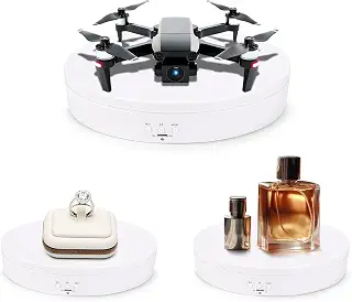 ターンテーブル360度電動回転台 方向角度調整可能 高速低速切替え フィギュア撮影用 ケーキ展示用 195mm直径 荷重約5KG 白 | ケーキ回転台 商品展示・撮影用小道具 低騒音設計 自動回転 45°/90°/180°/360°角度選択 正逆切替 滑り止め付き 電池式（別売）/microUSB給電